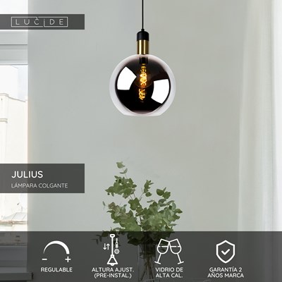 Lucide JULIUS - Lámpara colgante - Ø 28 cm - 1xE27 - Ahumado